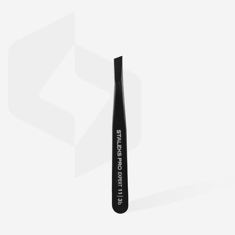 Staleks Pro Expert 11 Type 3b Eyebrow Tweezers Wide Slant Black TE-11/3b