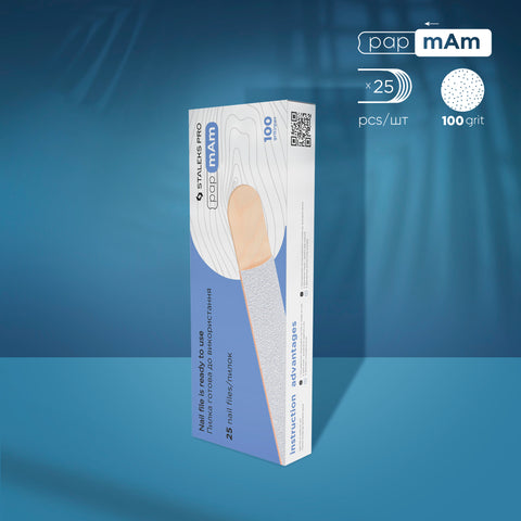 Steleks Pro Expert 22 Disposable White papmAm Nail Files On A Wooden Base 25 pcs DWCE-22-100 