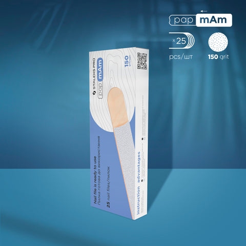 Steleks Pro Expert 22 Disposable White papmAm Nail Files On A Wooden Base 25 pcs DWCE-22-100-150